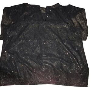 Sunny Taylor XL black metallic top gold threaded  overlay at shoulder NWOT
